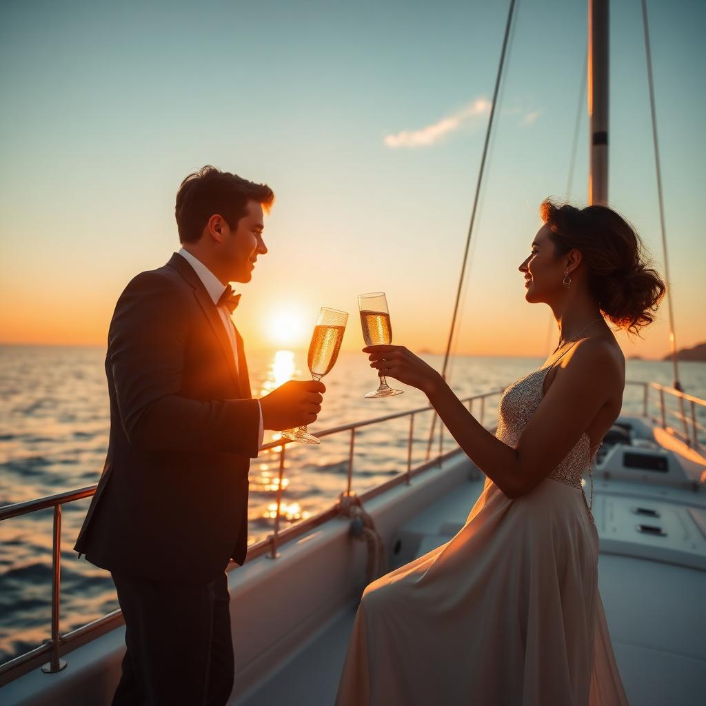 Couple on deck with champagne