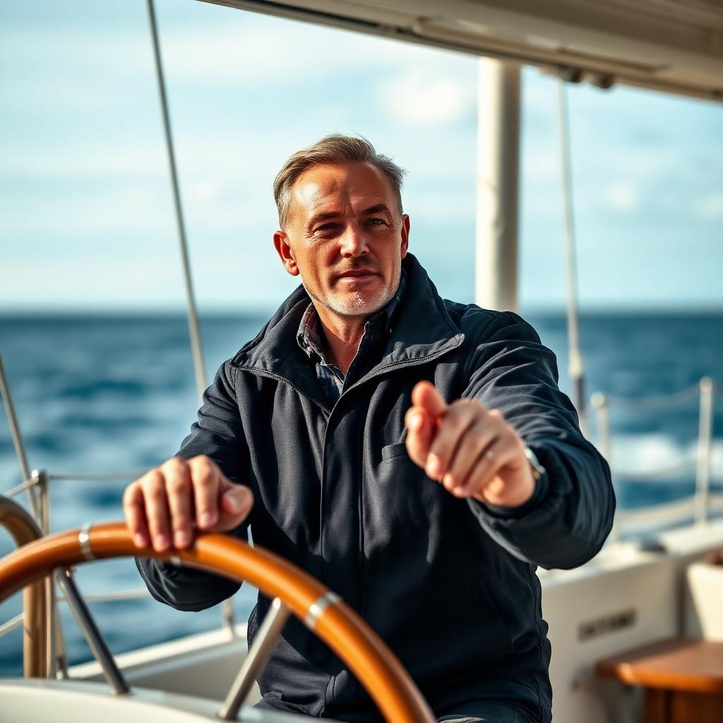 Captain Allyn at the helm
