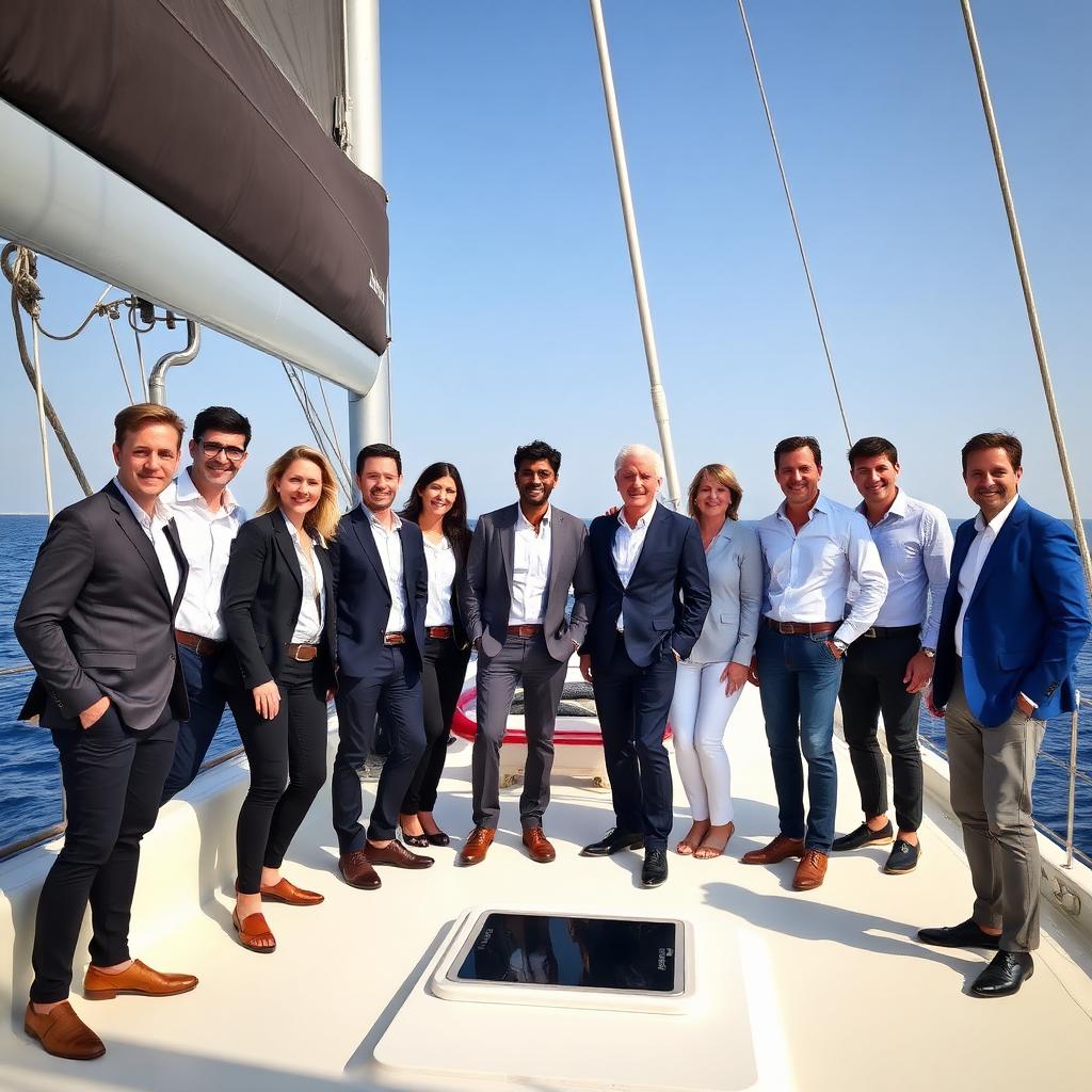 Corporate group team photo on deck