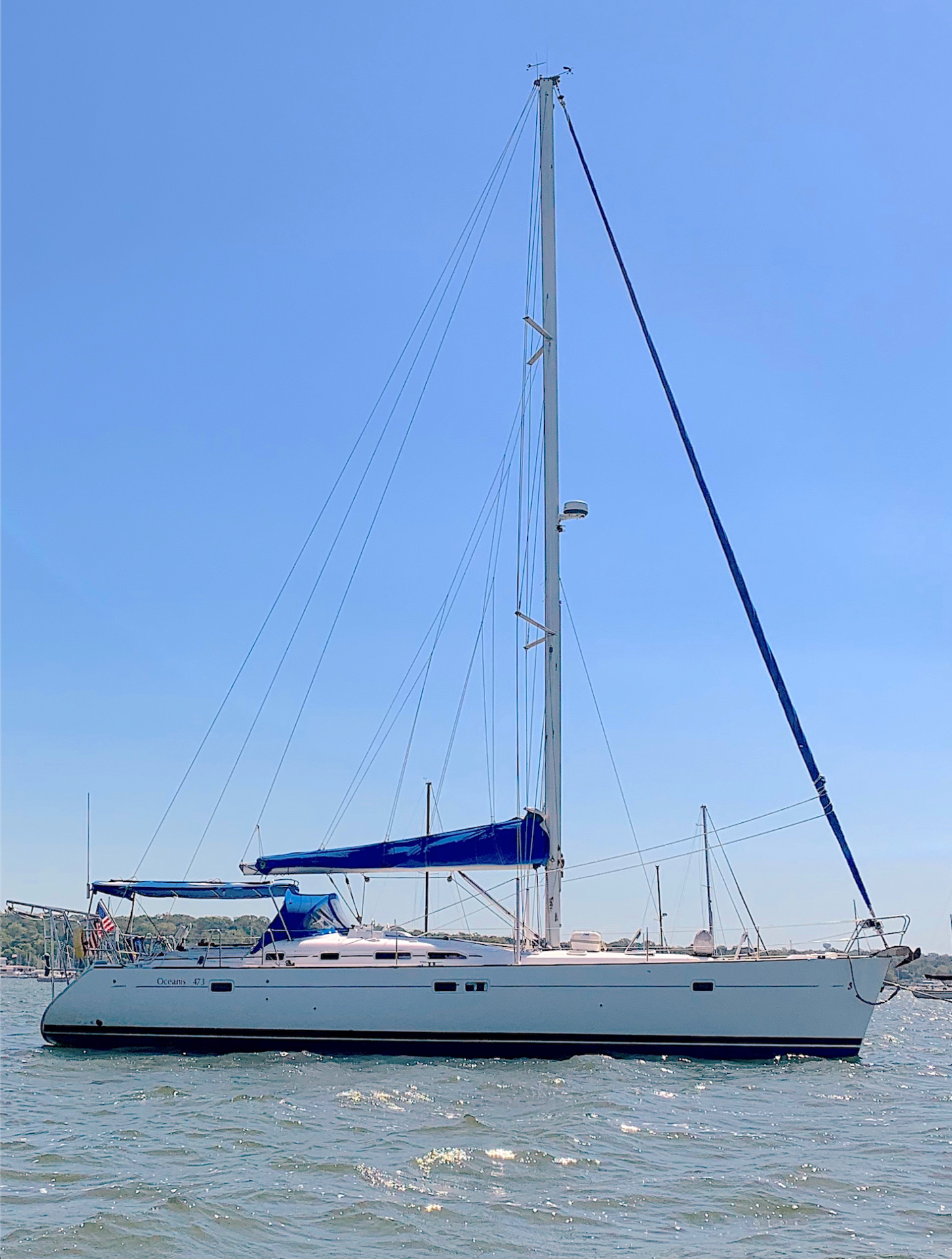 Close-up of rigging and sails