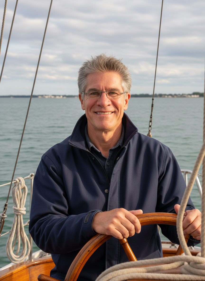 Captain Allyn Salomon aboard his sailing yacht